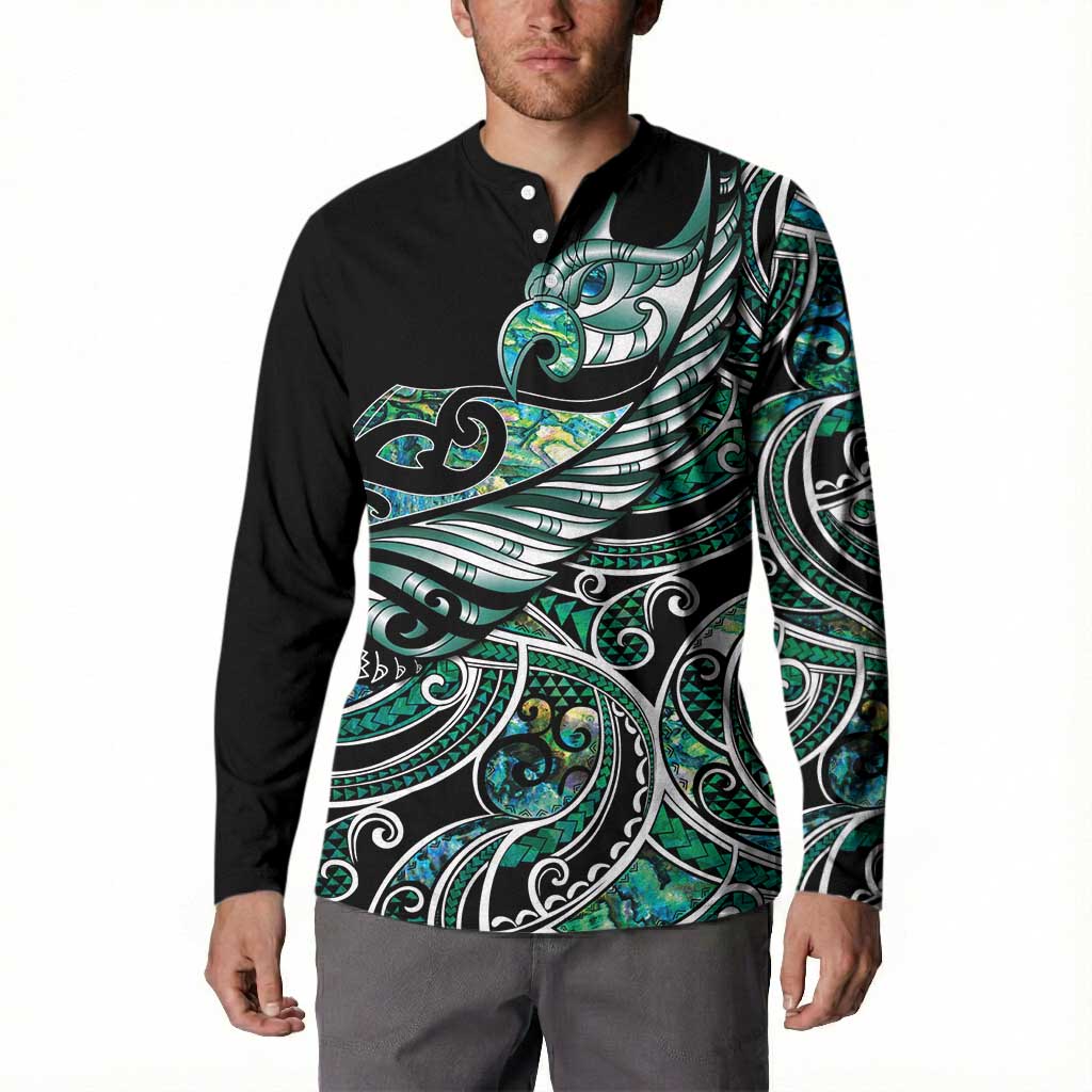 Maori Matariki - Manaia Button Sweatshirt Emerald Paua Shell LT7 - Polynesian Pride