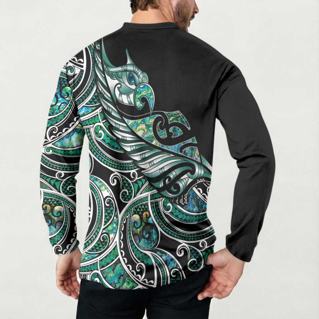 Maori Matariki - Manaia Button Sweatshirt Emerald Paua Shell LT7 - Polynesian Pride