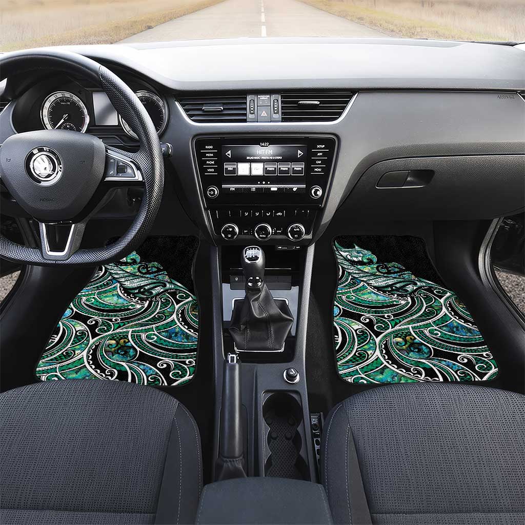Maori Matariki - Manaia Car Mats Emerald Paua Shell LT7 Set 2pcs - Front Green - Polynesian Pride