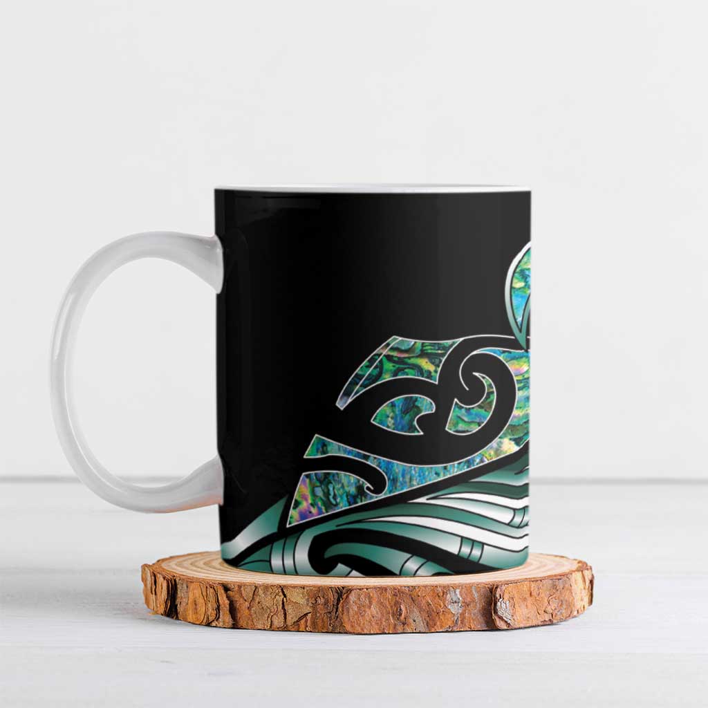 Maori Matariki - Manaia Ceramic Mug Emerald Paua Shell LT7 Green - Polynesian Pride