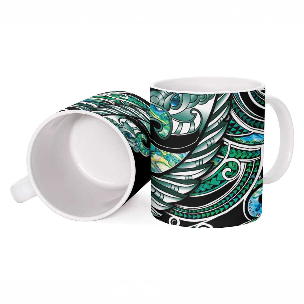 Maori Matariki - Manaia Ceramic Mug Emerald Paua Shell LT7 - Polynesian Pride