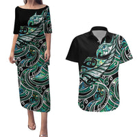 Maori Matariki - Manaia Couples Matching Puletasi and Hawaiian Shirt Emerald Paua Shell LT7 Green - Polynesian Pride