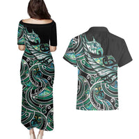 Maori Matariki - Manaia Couples Matching Puletasi and Hawaiian Shirt Emerald Paua Shell LT7 - Polynesian Pride