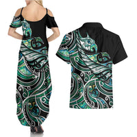Maori Matariki - Manaia Couples Matching Summer Maxi Dress and Hawaiian Shirt Emerald Paua Shell LT7 - Polynesian Pride