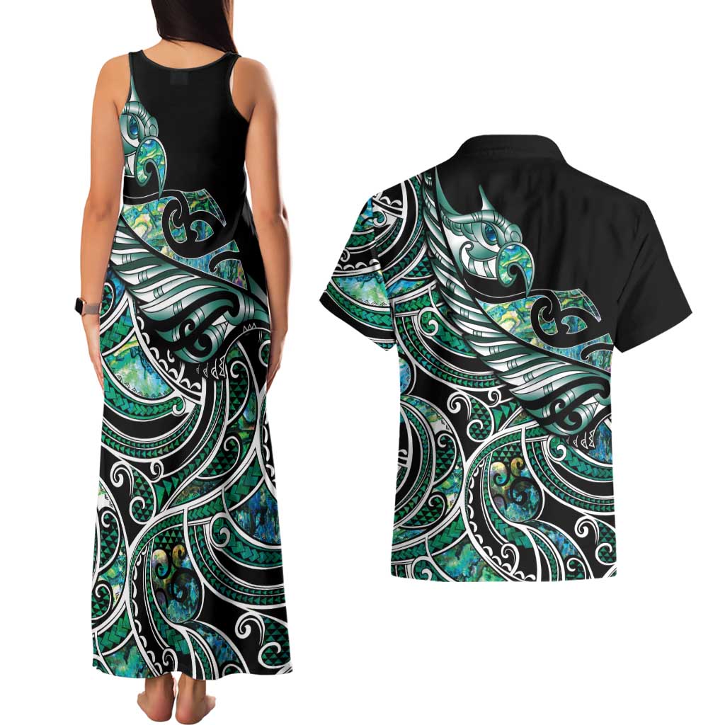 Maori Matariki - Manaia Couples Matching Tank Maxi Dress and Hawaiian Shirt Emerald Paua Shell LT7 - Polynesian Pride