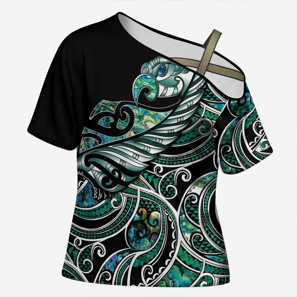 Maori Matariki - Manaia Cross Shoulder Shirt Emerald Paua Shell LT7 Female Green - Polynesian Pride