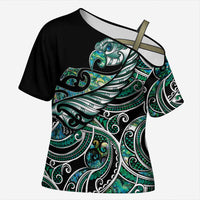 Maori Matariki - Manaia Cross Shoulder Shirt Emerald Paua Shell LT7 Female Green - Polynesian Pride