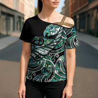 Maori Matariki - Manaia Cross Shoulder Shirt Emerald Paua Shell LT7 - Polynesian Pride