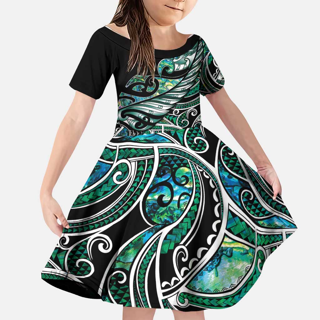 Maori Matariki - Manaia Family Matching Long Sleeve Bodycon Dress and Hawaiian Shirt Emerald Paua Shell