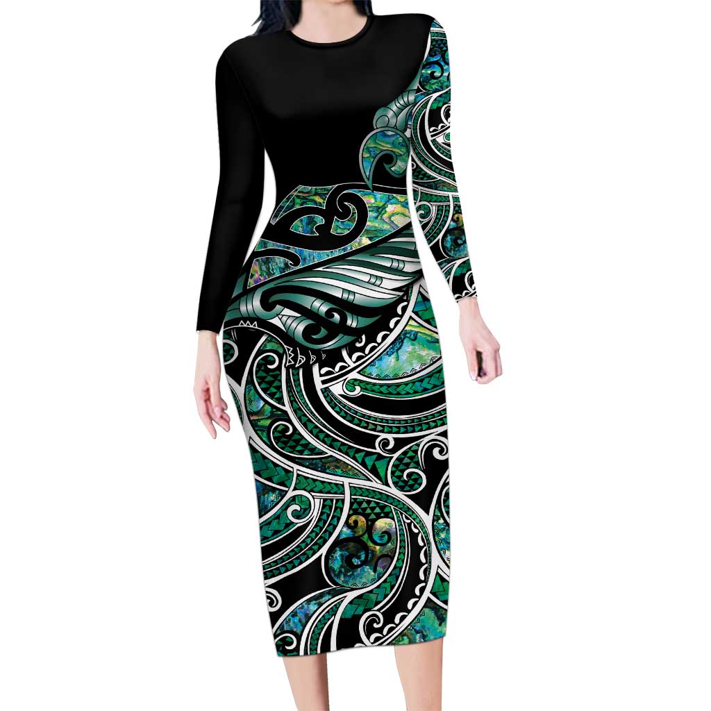 Maori Matariki - Manaia Family Matching Long Sleeve Bodycon Dress and Hawaiian Shirt Emerald Paua Shell