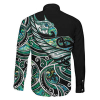 Maori Matariki - Manaia Family Matching Off The Shoulder Long Sleeve Dress and Hawaiian Shirt Emerald Paua Shell