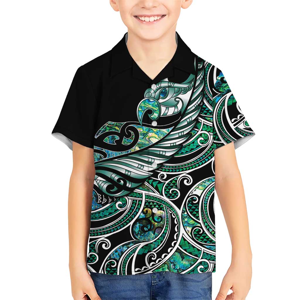 Maori Matariki - Manaia Family Matching Off The Shoulder Long Sleeve Dress and Hawaiian Shirt Emerald Paua Shell