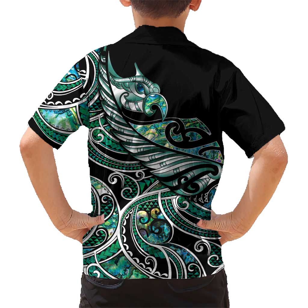 Maori Matariki - Manaia Family Matching Short Sleeve Bodycon Dress and Hawaiian Shirt Emerald Paua Shell