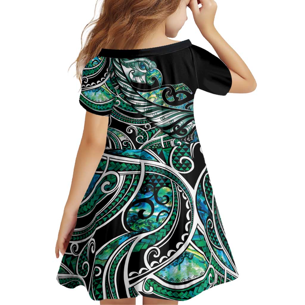 Maori Matariki - Manaia Family Matching Short Sleeve Bodycon Dress and Hawaiian Shirt Emerald Paua Shell