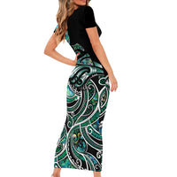 Maori Matariki - Manaia Family Matching Short Sleeve Bodycon Dress and Hawaiian Shirt Emerald Paua Shell
