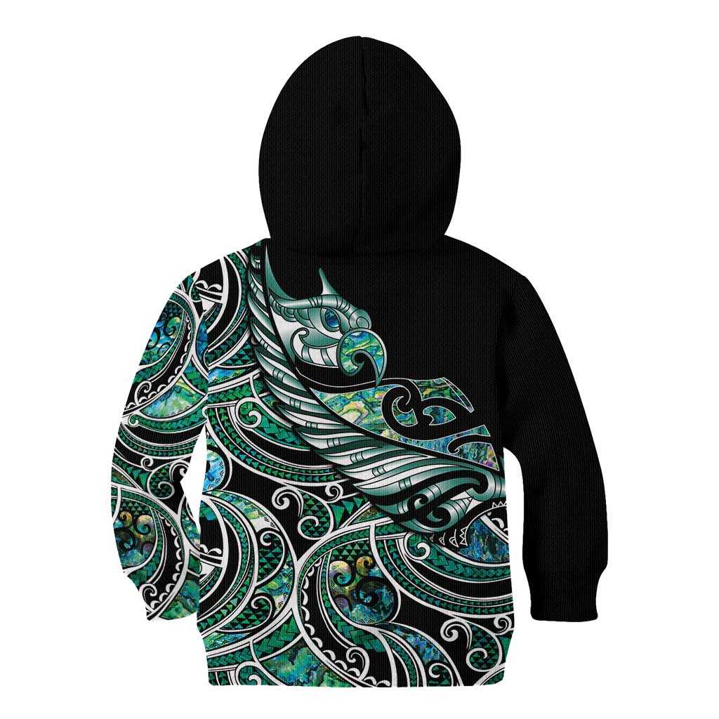 Maori Matariki - Manaia Kid Hoodie Emerald Paua Shell LT7 - Polynesian Pride