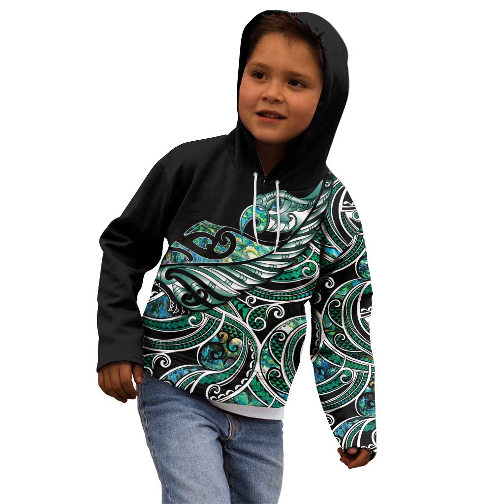 Maori Matariki - Manaia Kid Hoodie Emerald Paua Shell LT7 - Polynesian Pride