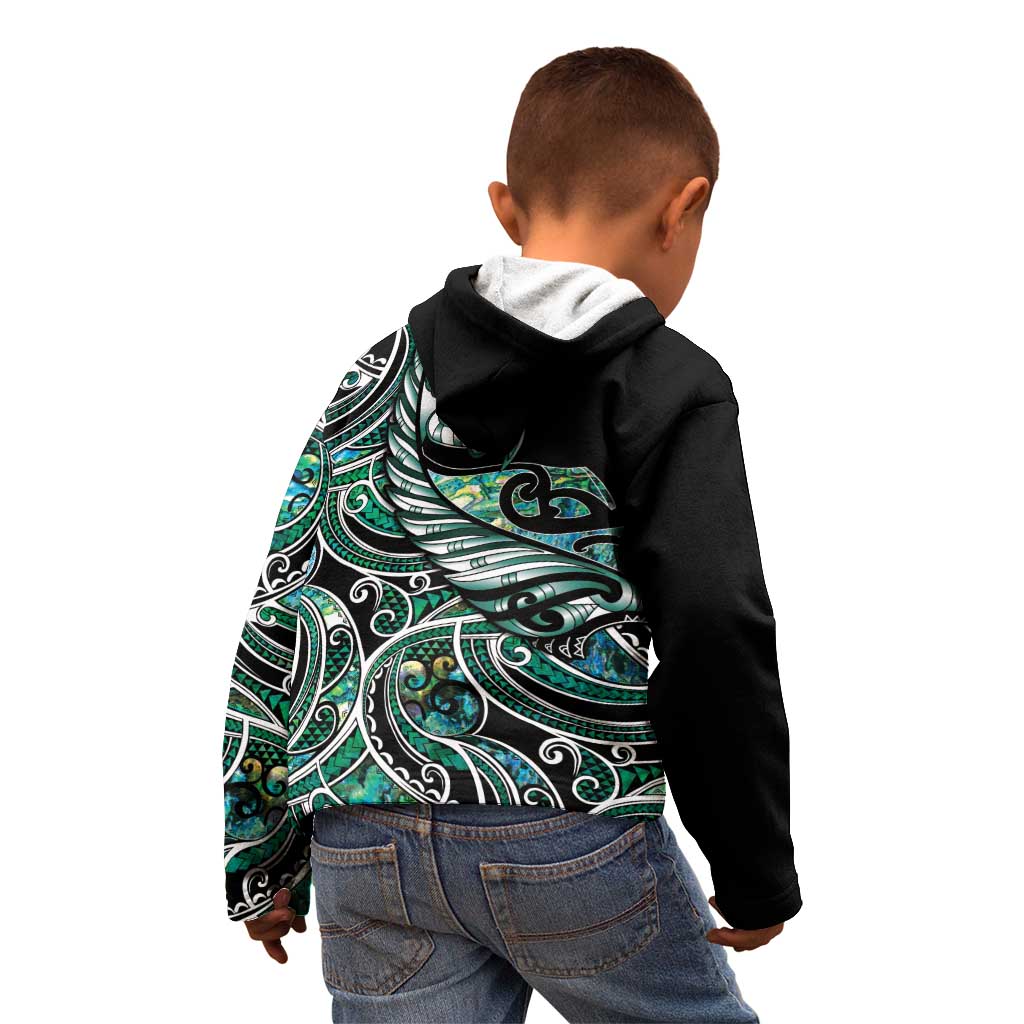 Maori Matariki - Manaia Kid Hoodie Emerald Paua Shell LT7 - Polynesian Pride