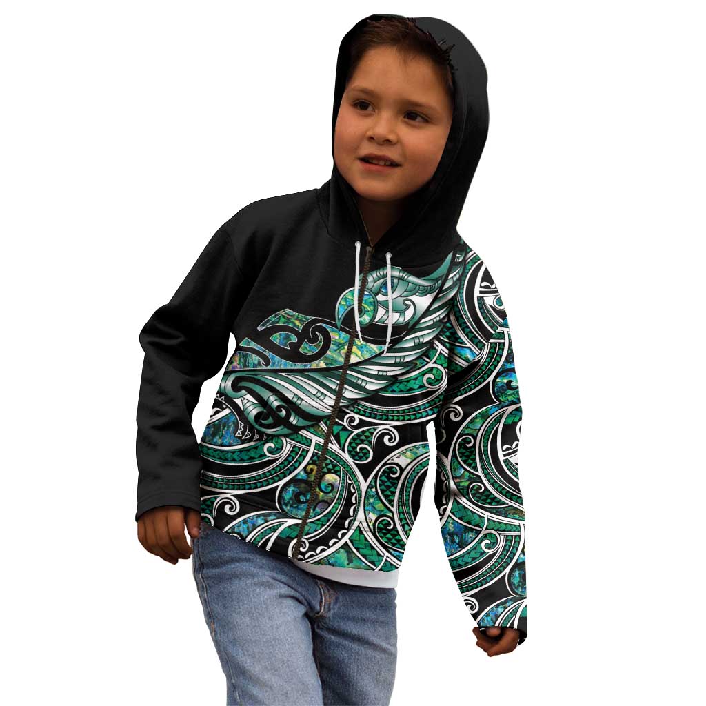 Maori Matariki - Manaia Kid Hoodie Emerald Paua Shell LT7 - Polynesian Pride