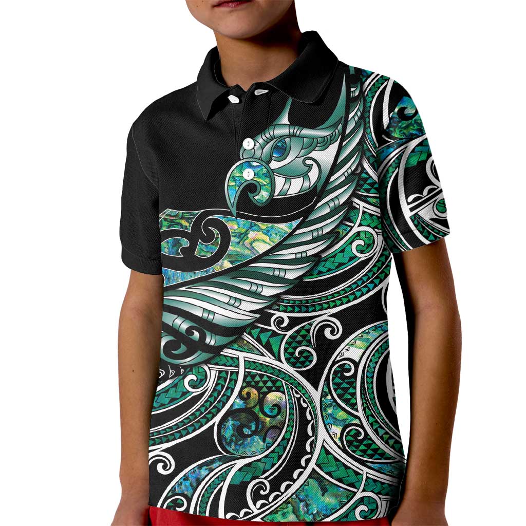Maori Matariki - Manaia Kid Polo Shirt Emerald Paua Shell LT7 Kid Green - Polynesian Pride