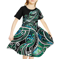 Maori Matariki - Manaia Kid Short Sleeve Dress Emerald Paua Shell LT7 - Polynesian Pride
