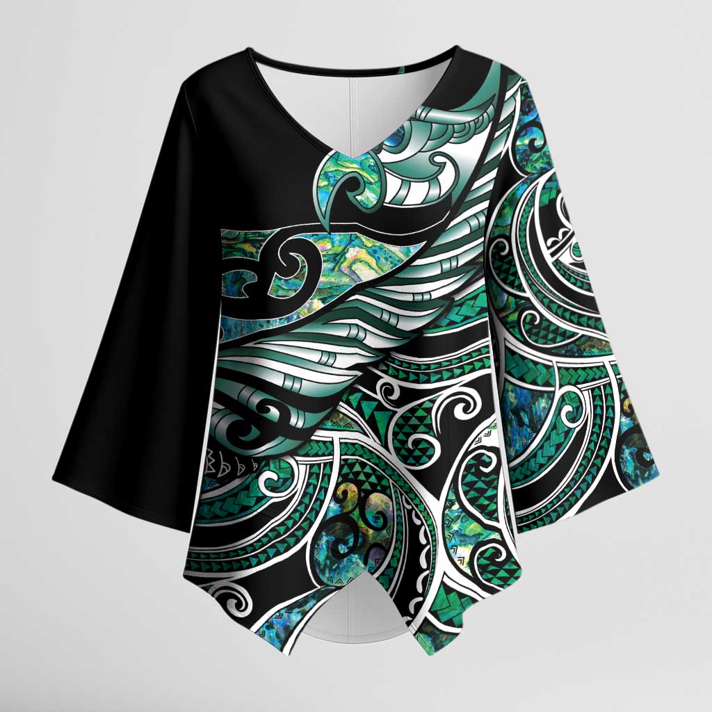 Maori Matariki - Manaia Kimono Sleeve Blouse Emerald Paua Shell LT7 Female Green - Polynesian Pride