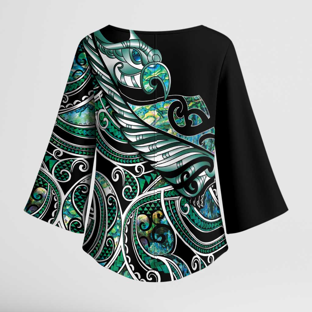 Maori Matariki - Manaia Kimono Sleeve Blouse Emerald Paua Shell LT7 - Polynesian Pride