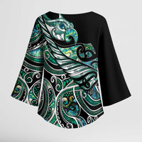 Maori Matariki - Manaia Kimono Sleeve Blouse Emerald Paua Shell LT7 - Polynesian Pride