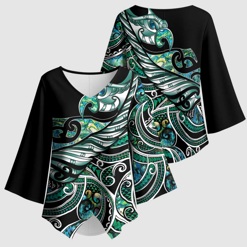 Maori Matariki - Manaia Kimono Sleeve Blouse Emerald Paua Shell LT7 - Polynesian Pride
