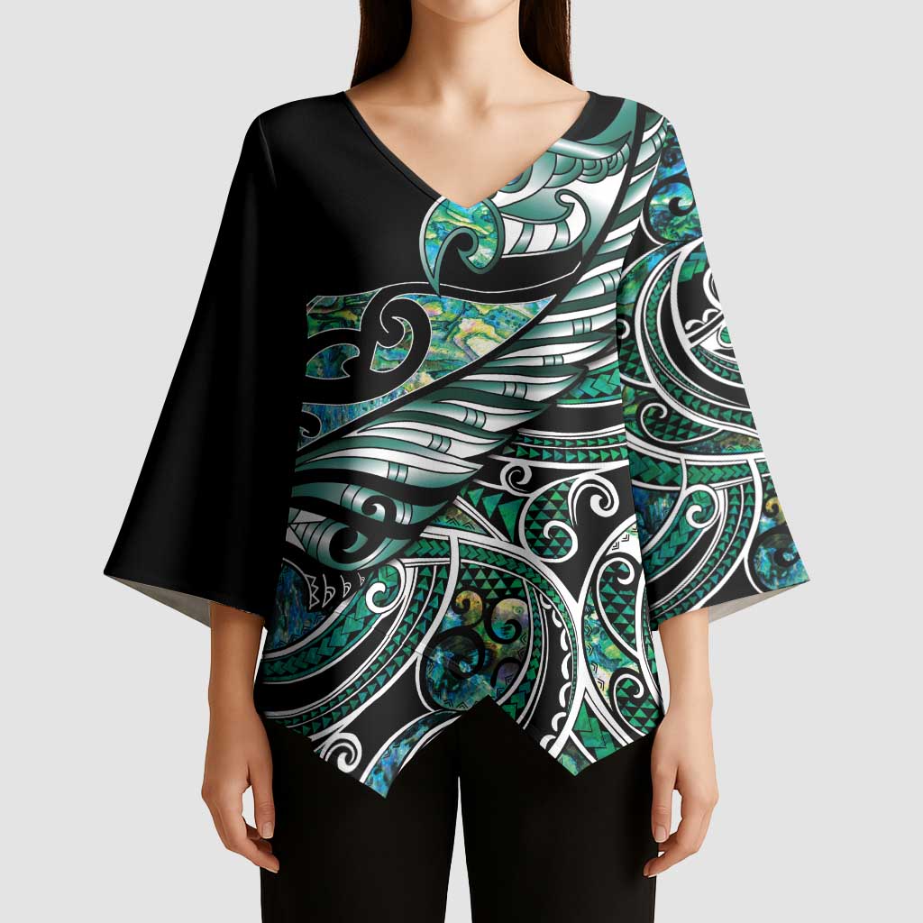 Maori Matariki - Manaia Kimono Sleeve Blouse Emerald Paua Shell LT7 - Polynesian Pride