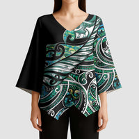 Maori Matariki - Manaia Kimono Sleeve Blouse Emerald Paua Shell LT7 - Polynesian Pride