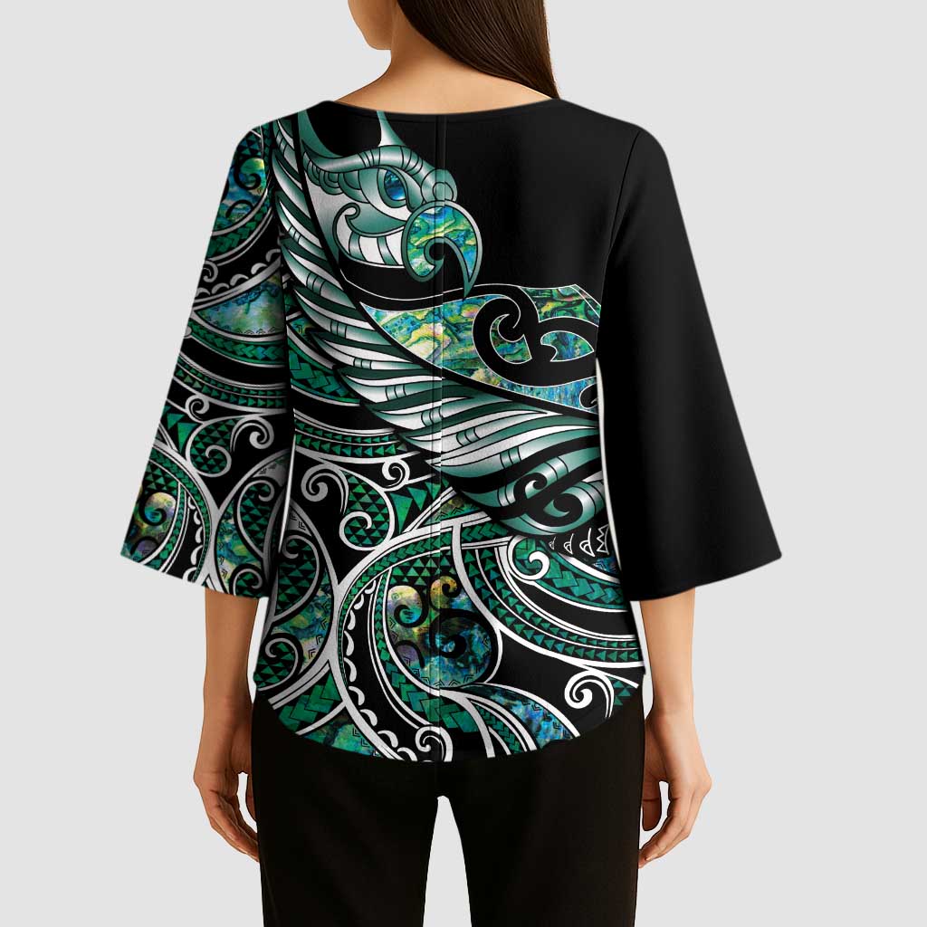 Maori Matariki - Manaia Kimono Sleeve Blouse Emerald Paua Shell LT7 - Polynesian Pride