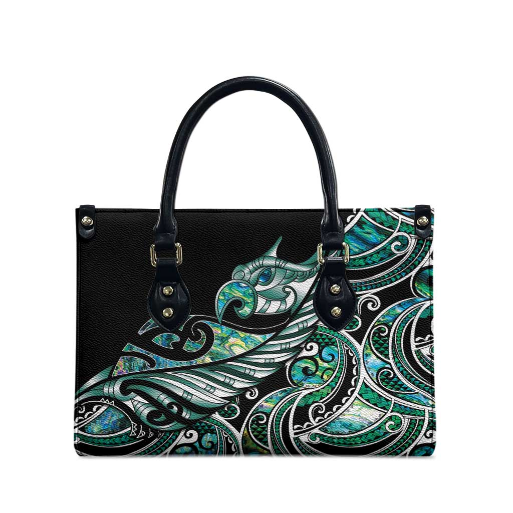 Maori Matariki - Manaia Leather Bag Emerald Paua Shell LT7 - Polynesian Pride