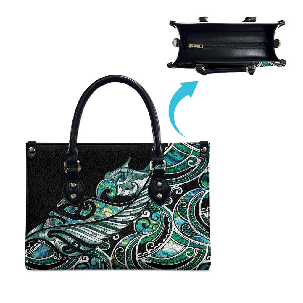 Maori Matariki - Manaia Leather Bag Emerald Paua Shell LT7 - Polynesian Pride