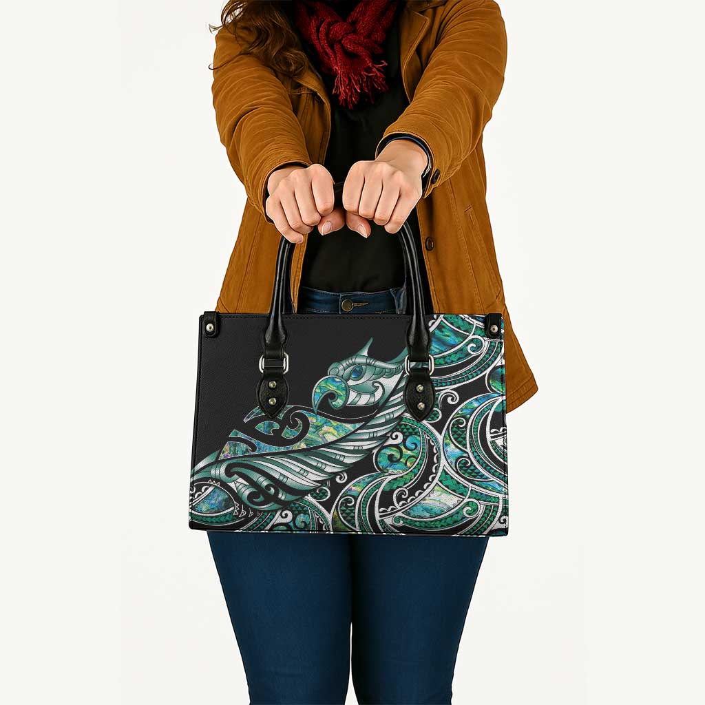 Maori Matariki - Manaia Leather Bag Emerald Paua Shell LT7 - Polynesian Pride