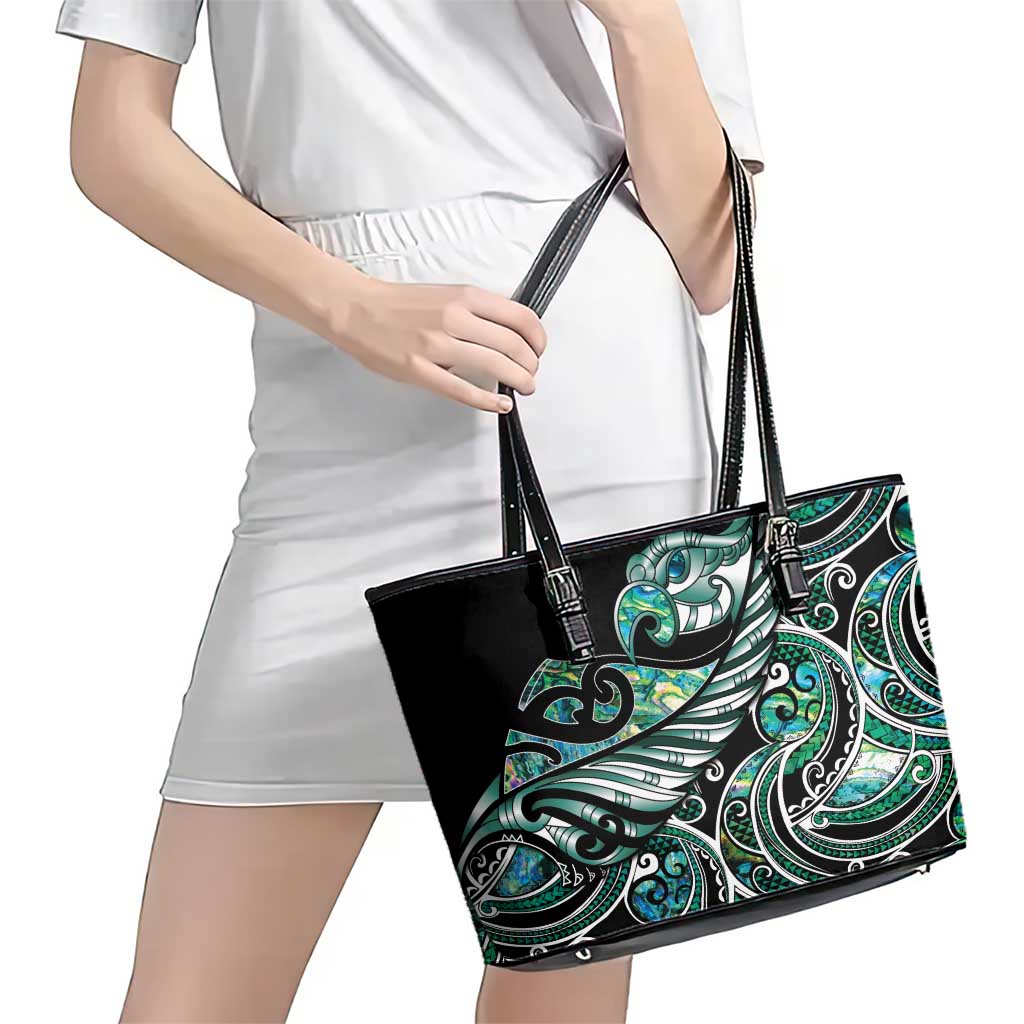 Maori Matariki - Manaia Leather Tote Bag Emerald Paua Shell LT7 - Polynesian Pride