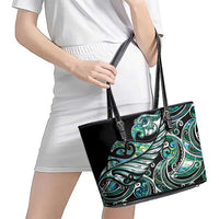 Maori Matariki - Manaia Leather Tote Bag Emerald Paua Shell LT7 - Polynesian Pride