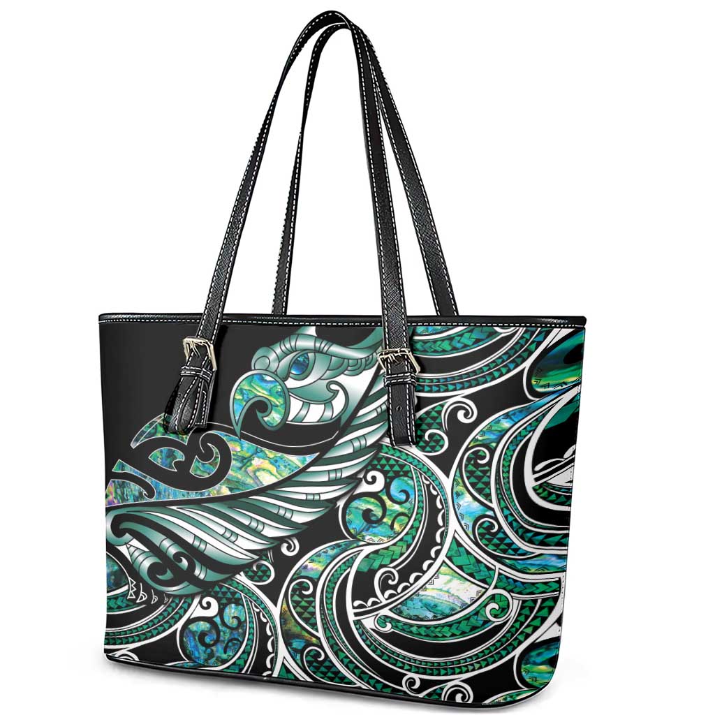 Maori Matariki - Manaia Leather Tote Bag Emerald Paua Shell LT7 - Polynesian Pride