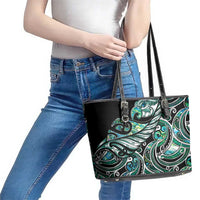 Maori Matariki - Manaia Leather Tote Bag Emerald Paua Shell LT7 - Polynesian Pride