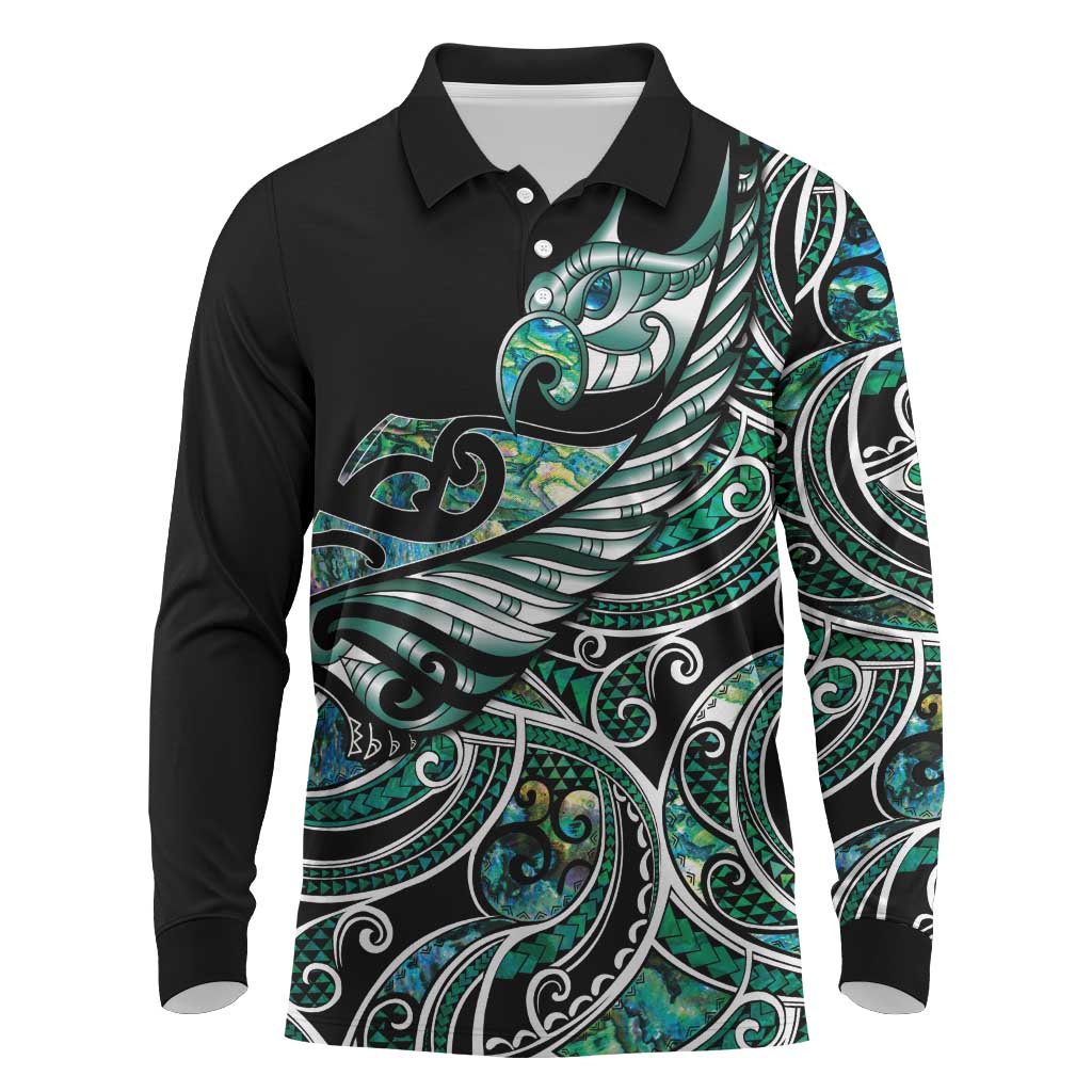 Maori Matariki - Manaia Long Sleeve Polo Shirt Emerald Paua Shell