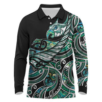Maori Matariki - Manaia Long Sleeve Polo Shirt Emerald Paua Shell LT7 Green - Polynesian Pride