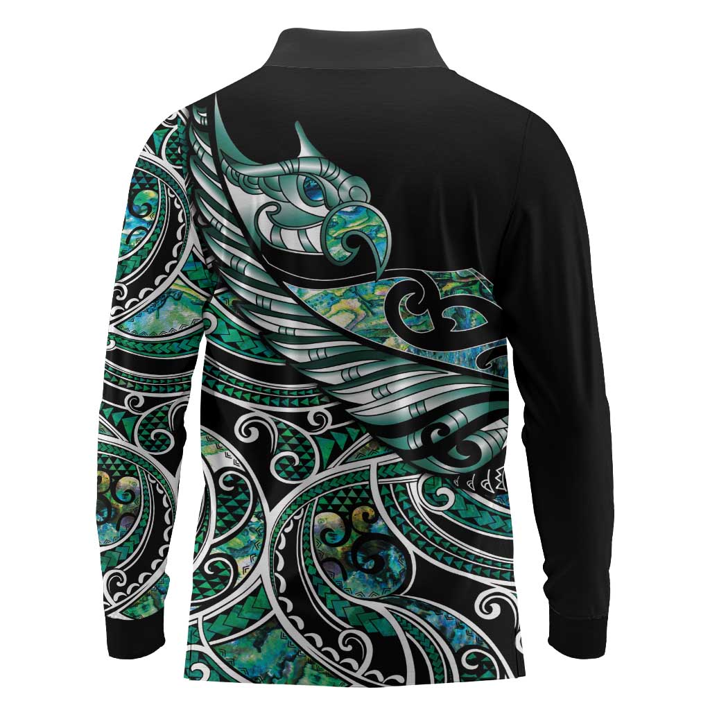 Maori Matariki - Manaia Long Sleeve Polo Shirt Emerald Paua Shell LT7 - Polynesian Pride