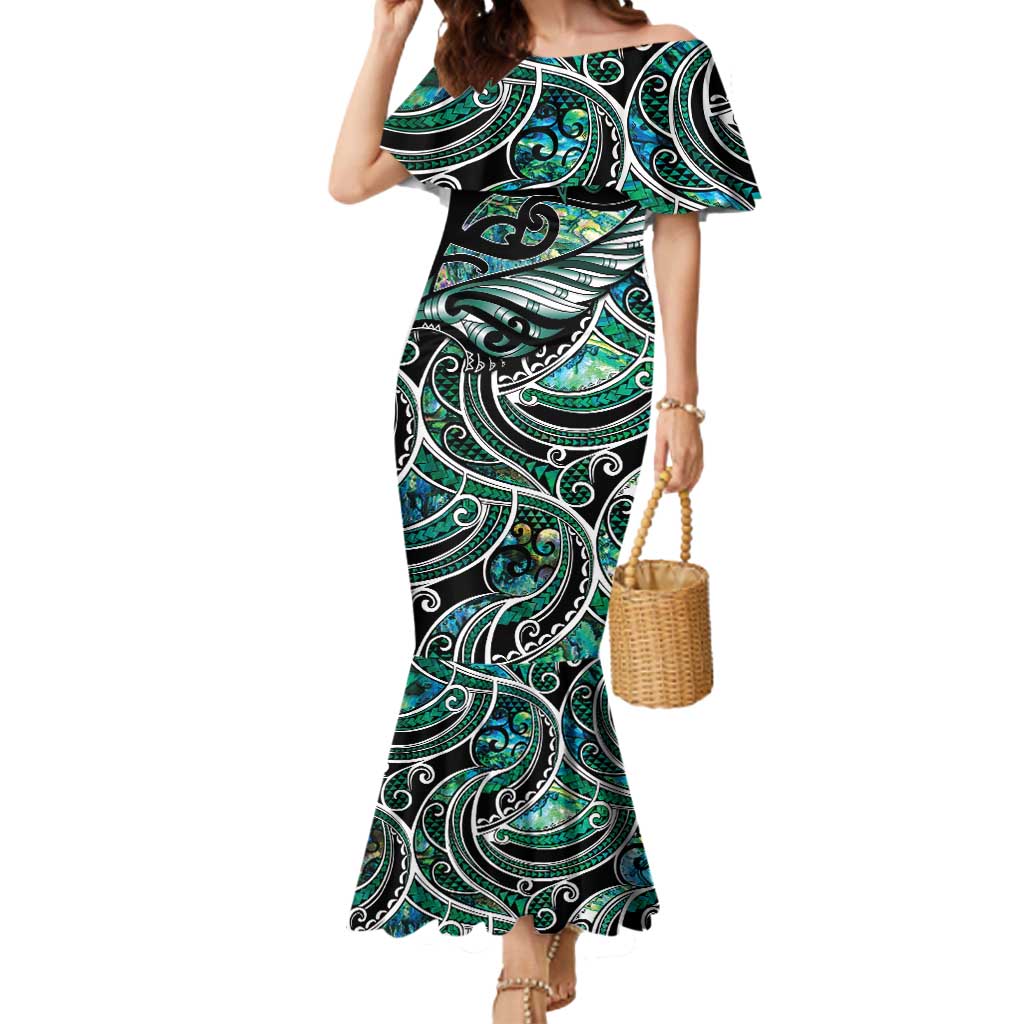Maori Matariki - Manaia Mermaid Dress Emerald Paua Shell LT7 Women Green - Polynesian Pride