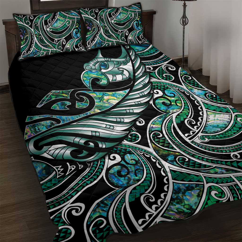 Maori Matariki - Manaia Quilt Bed Set Emerald Paua Shell LT7 Green - Polynesian Pride