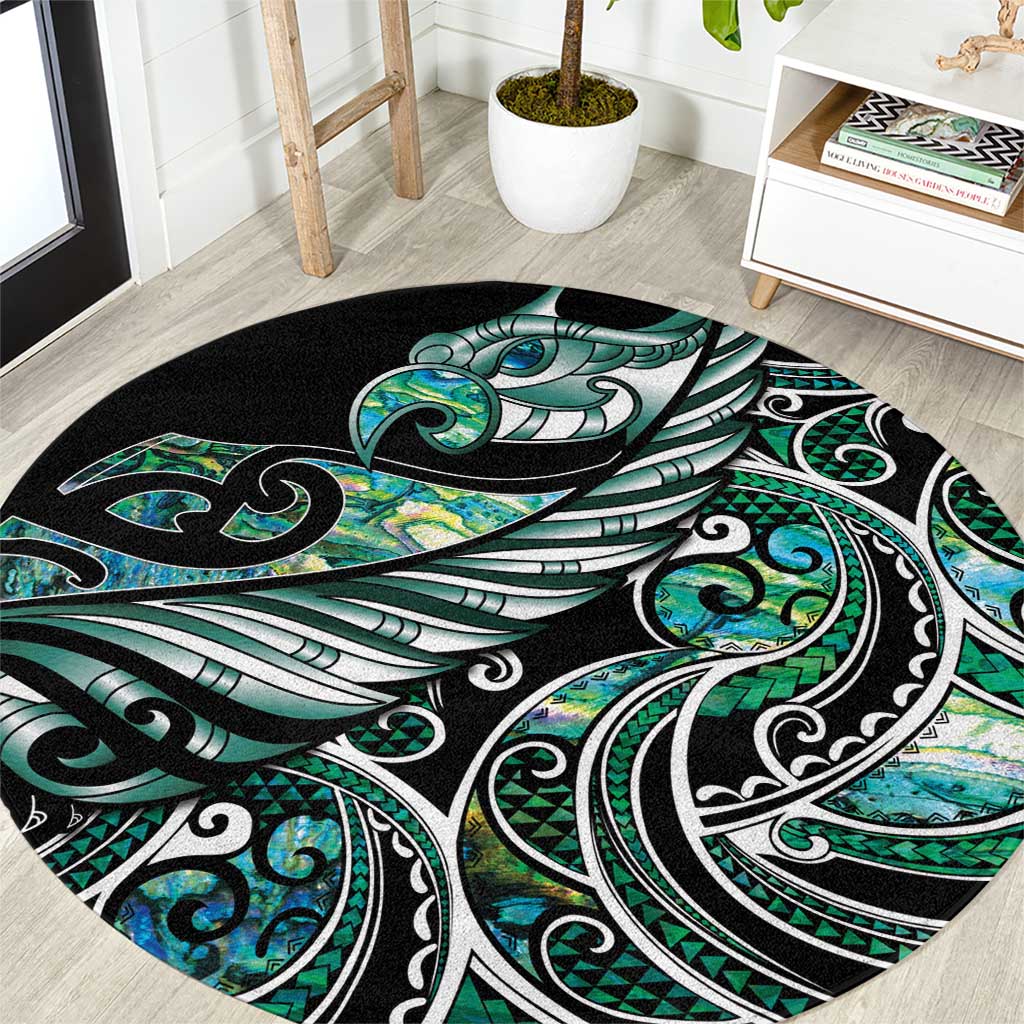 Maori Matariki - Manaia Round Carpet Emerald Paua Shell LT7 Green - Polynesian Pride