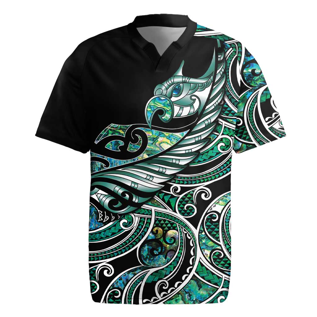 Maori Matariki - Manaia Rugby Jersey Emerald Paua Shell LT7 Green - Polynesian Pride