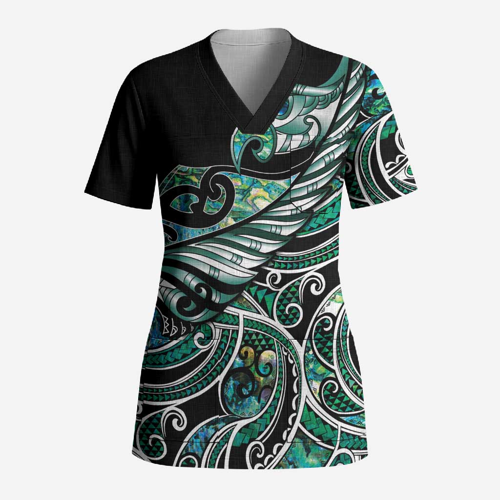 Maori Matariki - Manaia Scrub Top Emerald Paua Shell LT7 Adult Green - Polynesian Pride