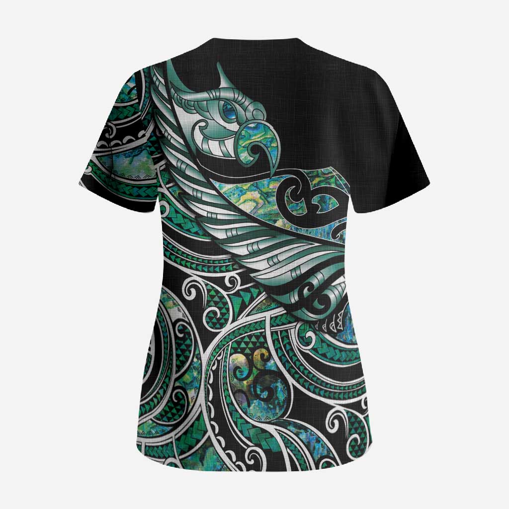 Maori Matariki - Manaia Scrub Top Emerald Paua Shell LT7 - Polynesian Pride