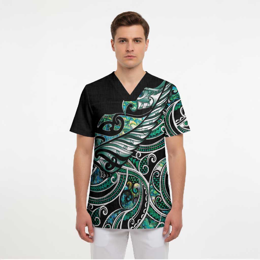Maori Matariki - Manaia Scrub Top Emerald Paua Shell LT7 - Polynesian Pride