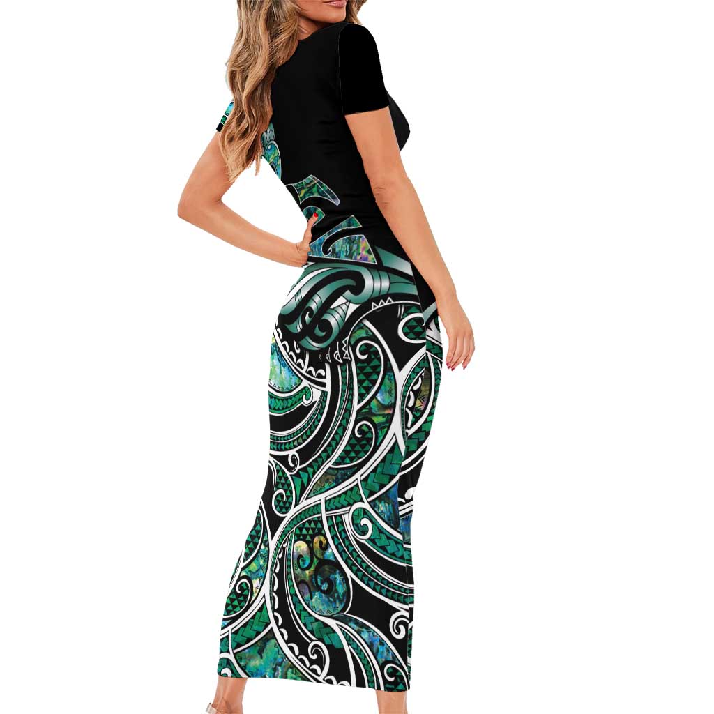 Maori Matariki - Manaia Short Sleeve Bodycon Dress Emerald Paua Shell LT7 - Polynesian Pride